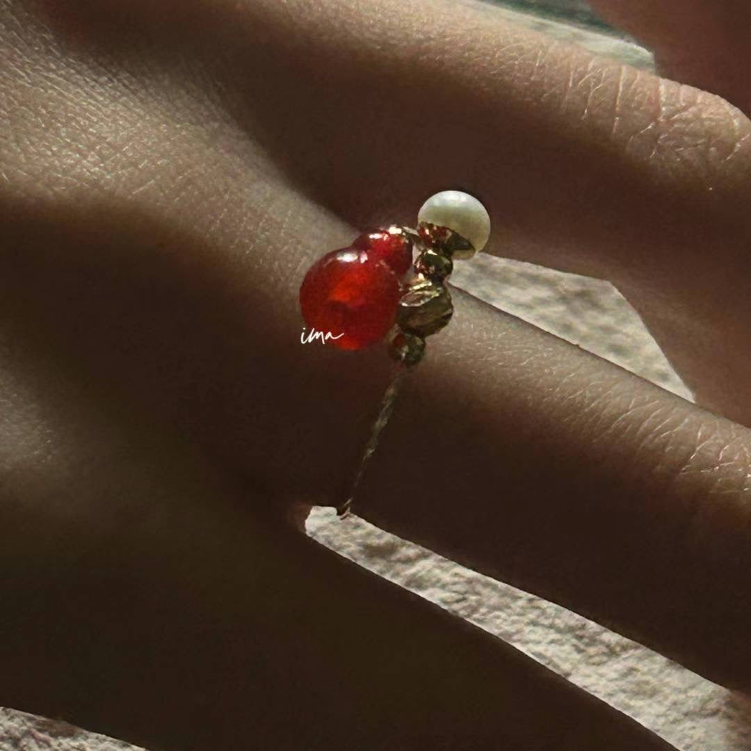 red agate pearl ring