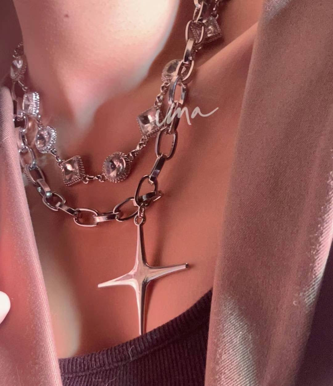 Multilayer cross necklace