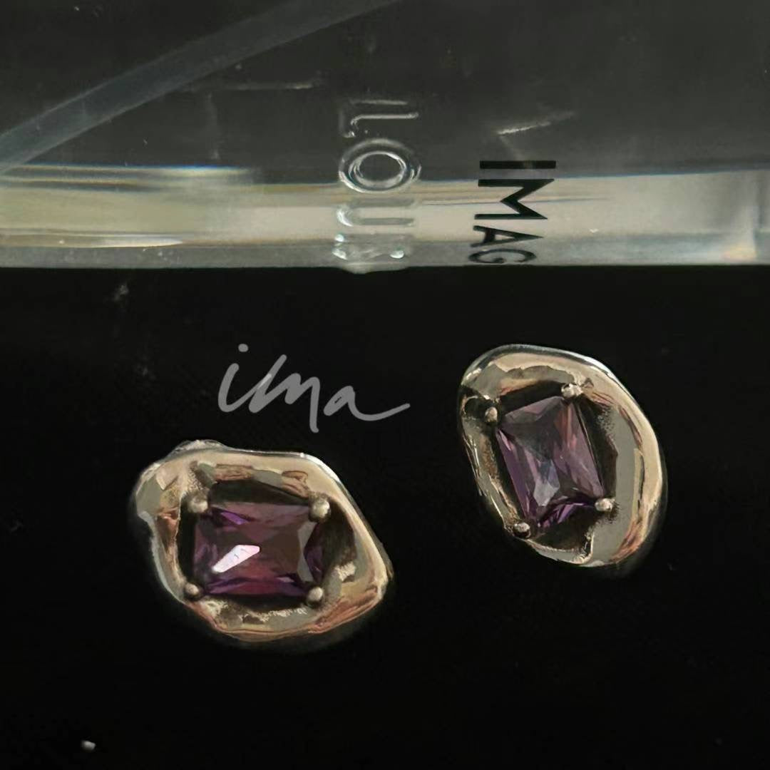 Silver lacquer with purple zircon earrings