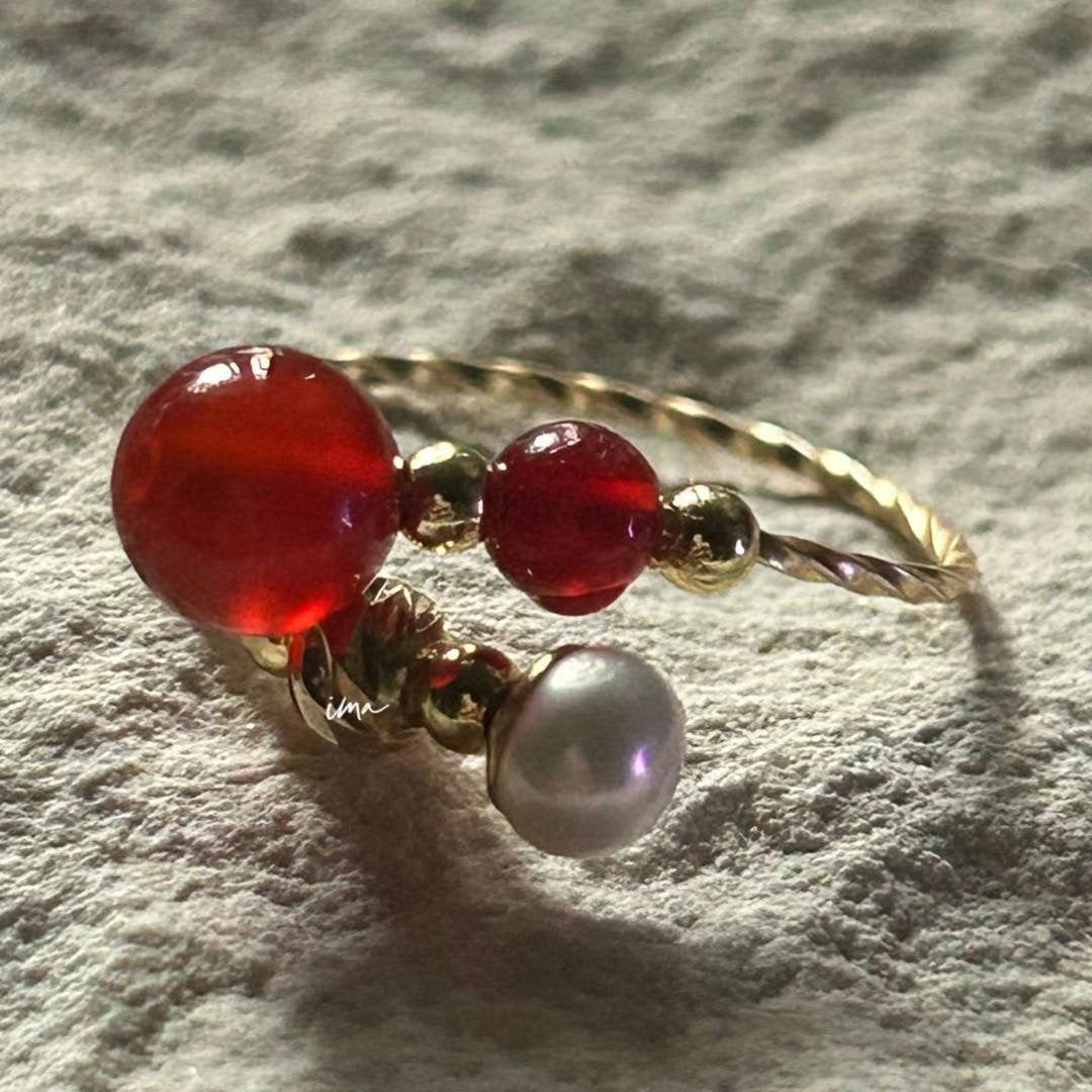 red agate pearl ring