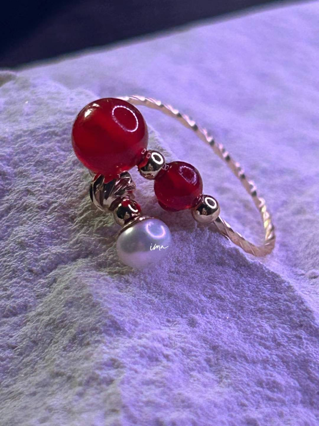 red agate pearl ring