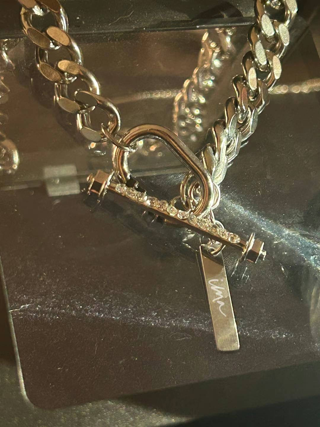 Cuban chain necklace with diamond ot buckle