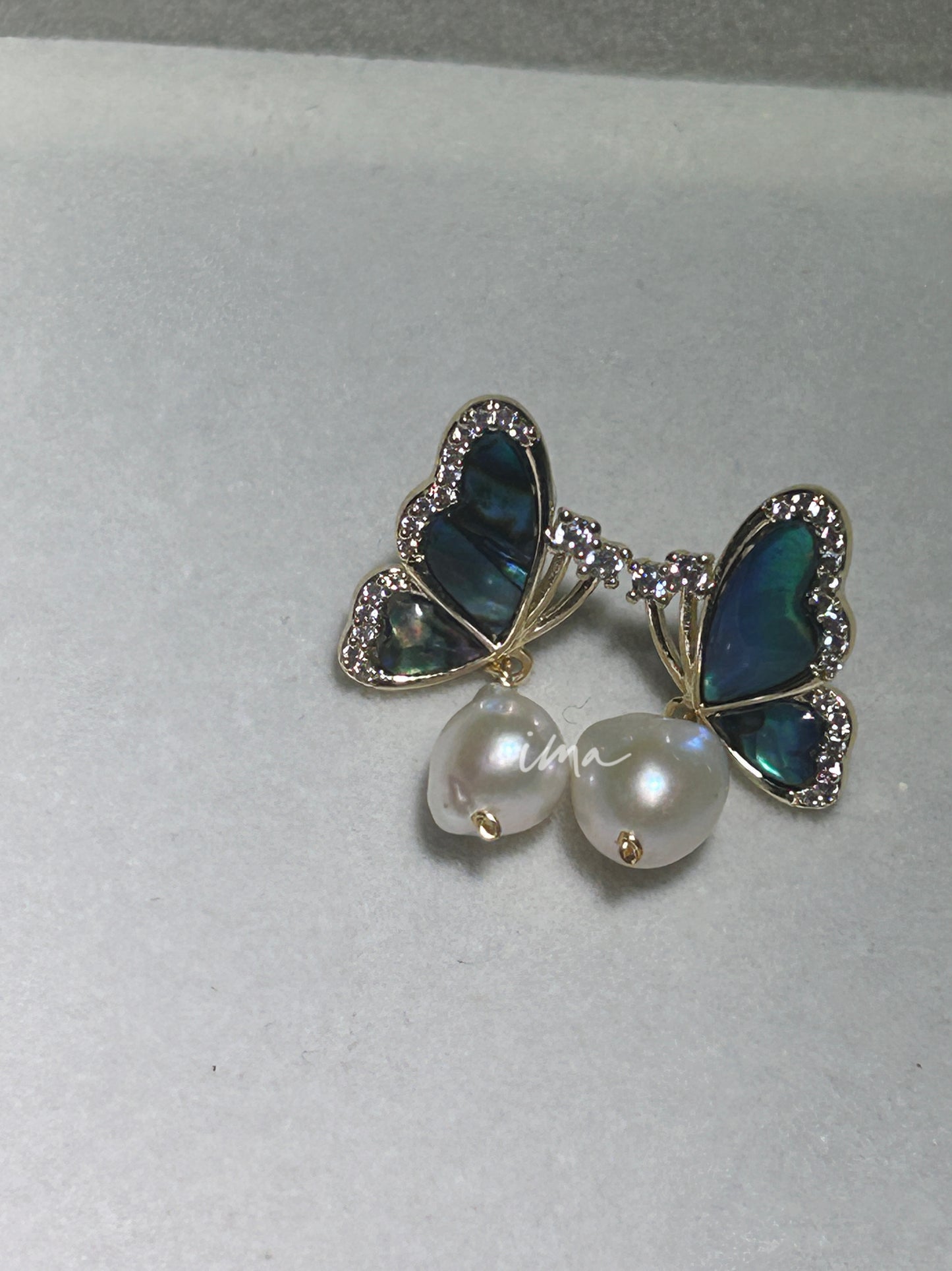 Abalone shell butterfly pearl stud earrings