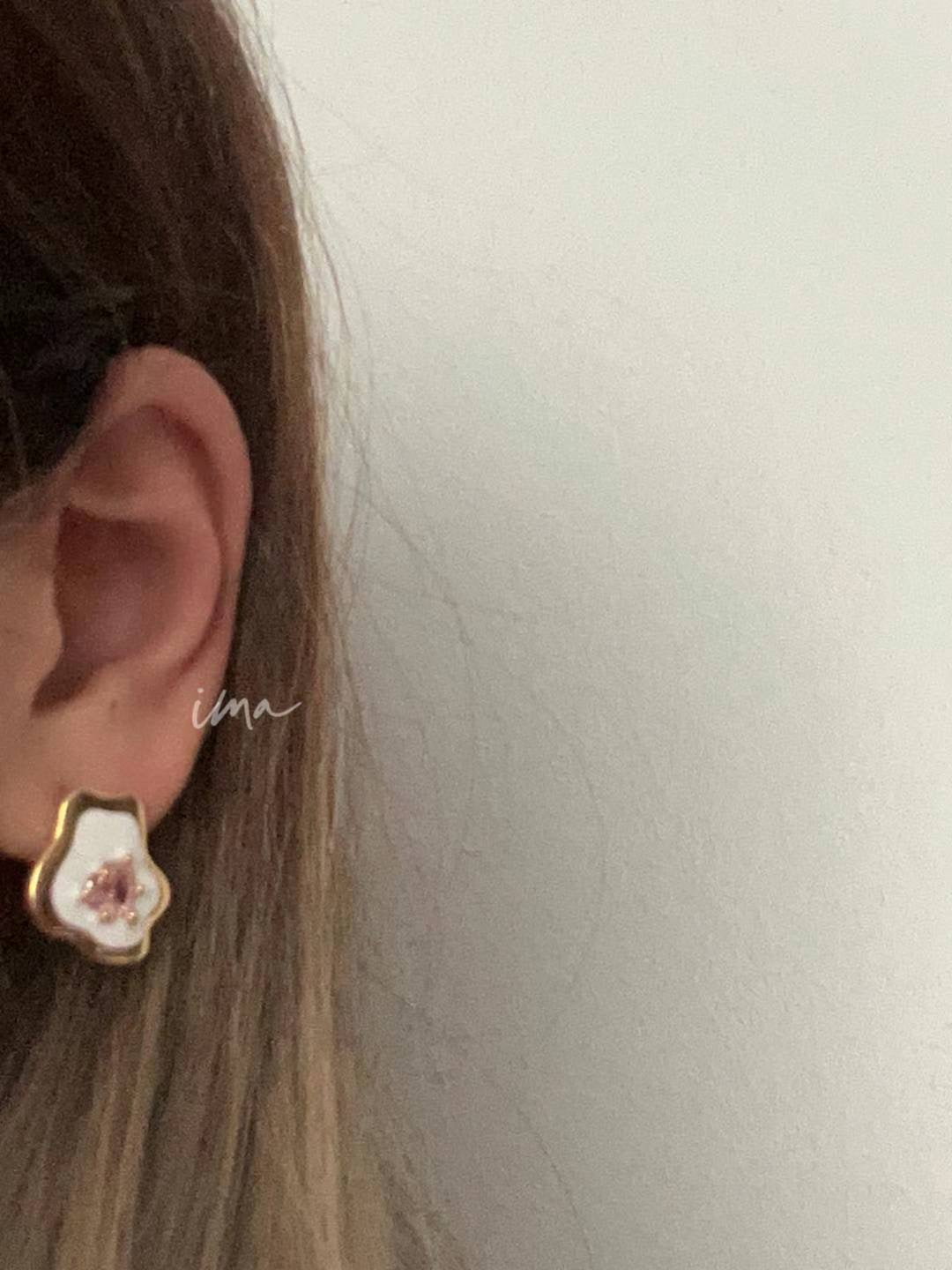 White drop glaze irregular zircon earrings