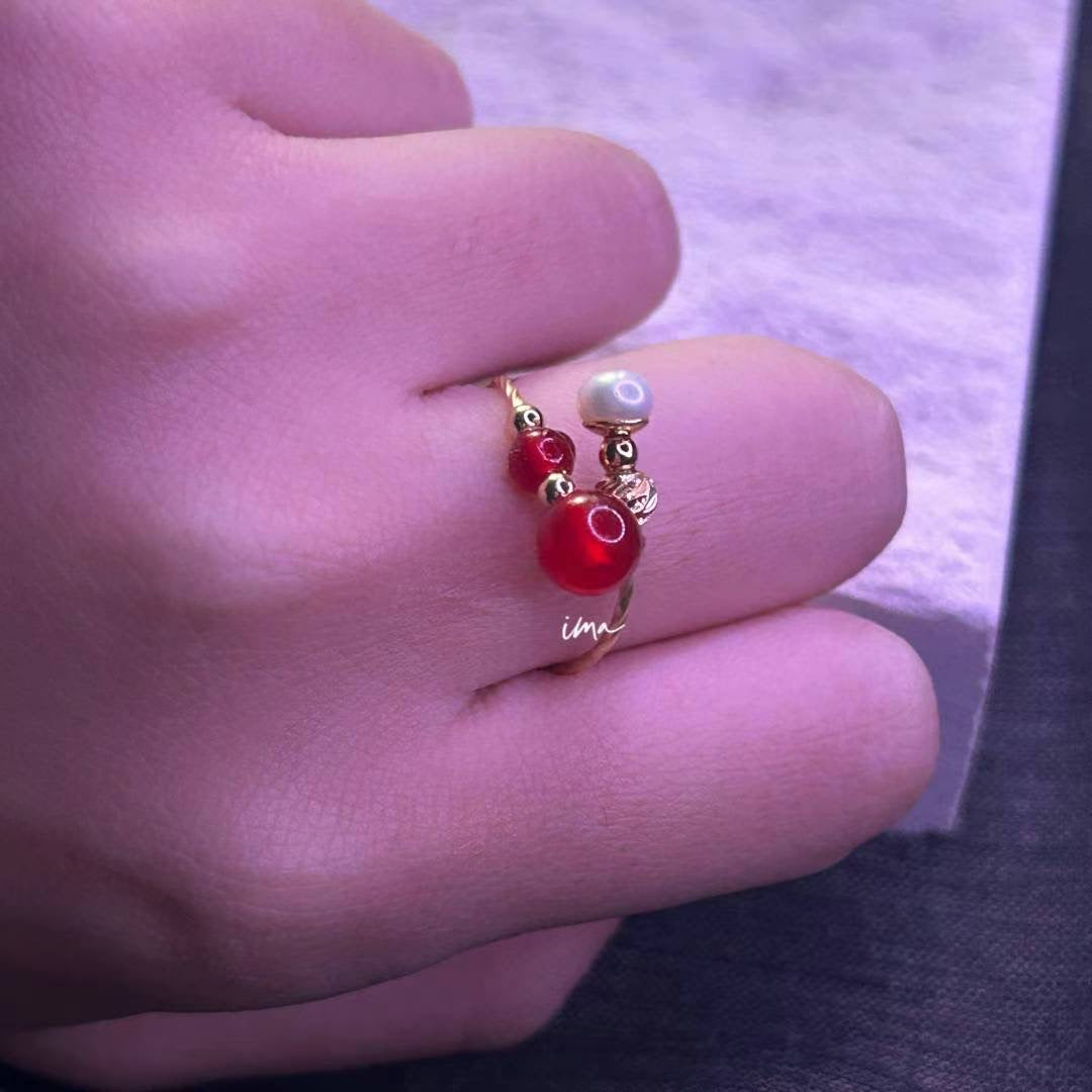 red agate pearl ring