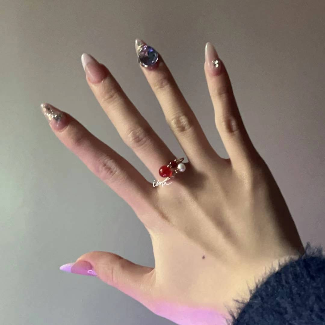 red agate pearl ring