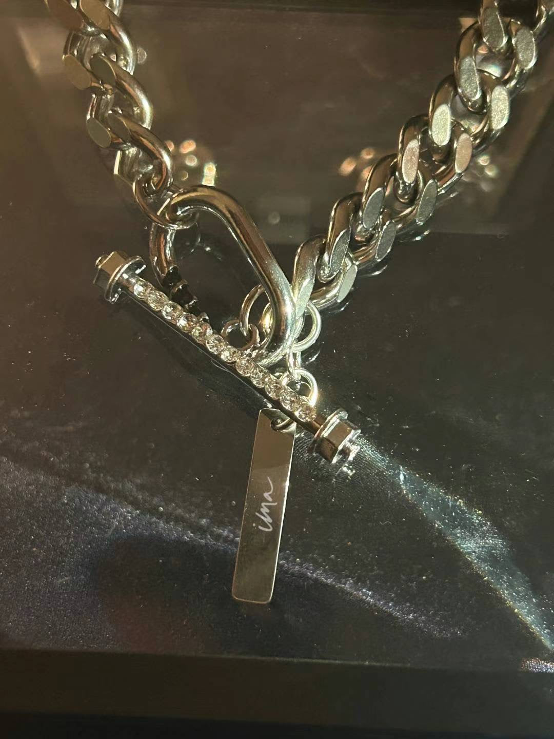Cuban chain necklace with diamond ot buckle