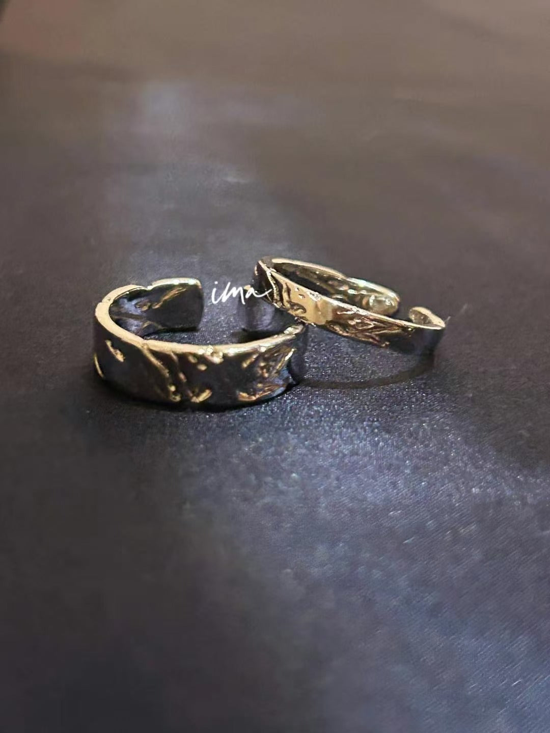 couple's cracked design ring set