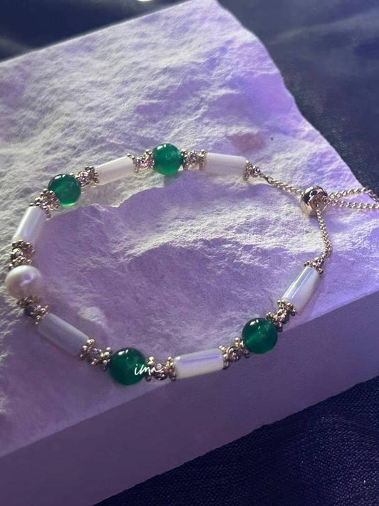 Chinese style bamboo green agate bracelet