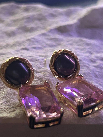 Cherry blossom zircon purple pearl earrings