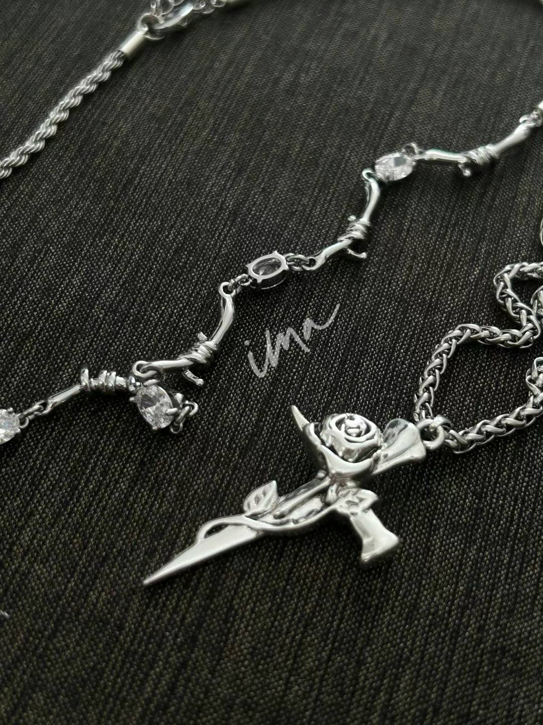 cross rose necklace