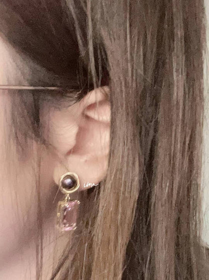 Cherry blossom zircon purple pearl earrings