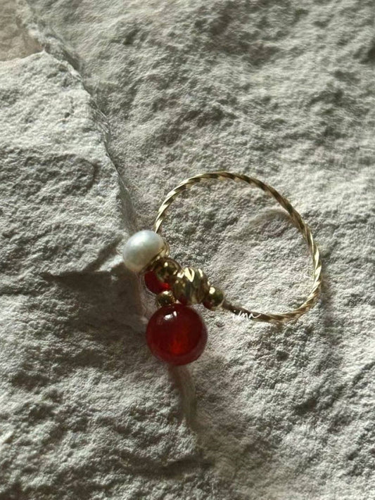 red agate pearl ring