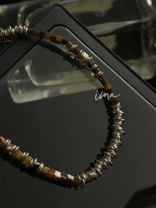 Tiger's eye stone broken silver necklace