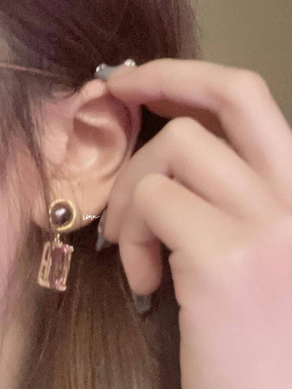 Cherry blossom zircon purple pearl earrings