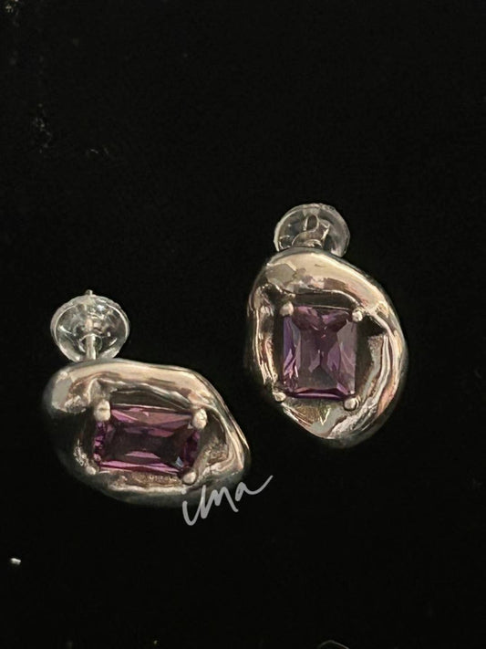 Silver lacquer with purple zircon earrings