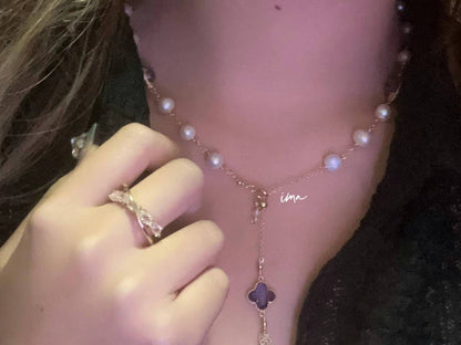 Amethyst pearl four-leaf clover clavicle chain