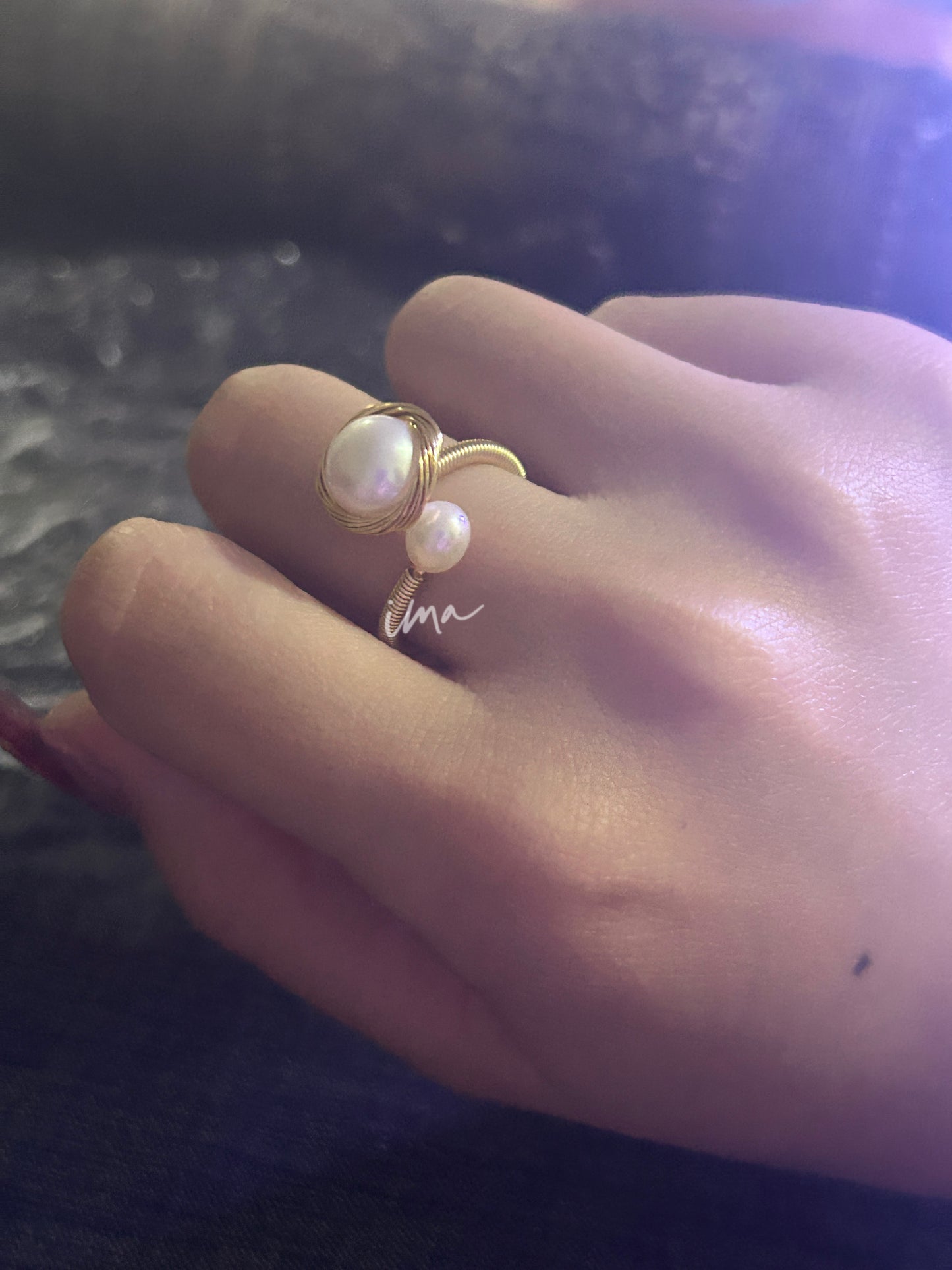 Hand-wound pearl ring