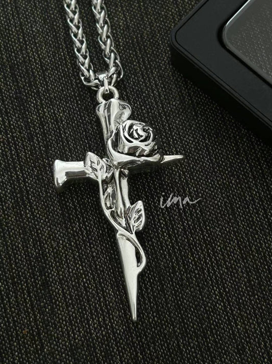 cross rose necklace