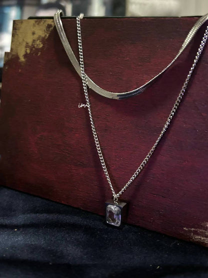Double square zircon necklace