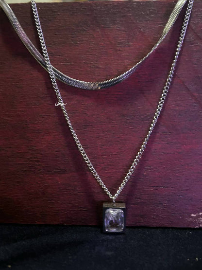 Double square zircon necklace