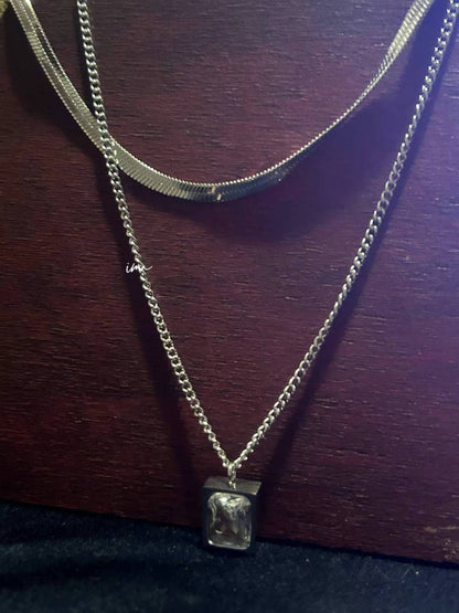 Double square zircon necklace
